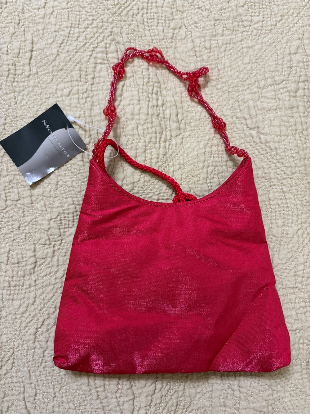 Red Satin Wristlet Clutch with Braided Strap